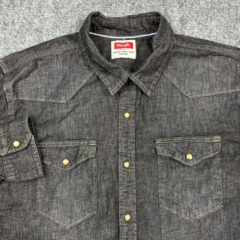Wrangler Western Snap Shirt Mens XL Gray Denim Long Sleeve Pearl Snap Cowboy